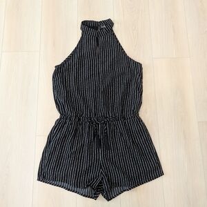 Lulus Black and White Striped Halter Romper